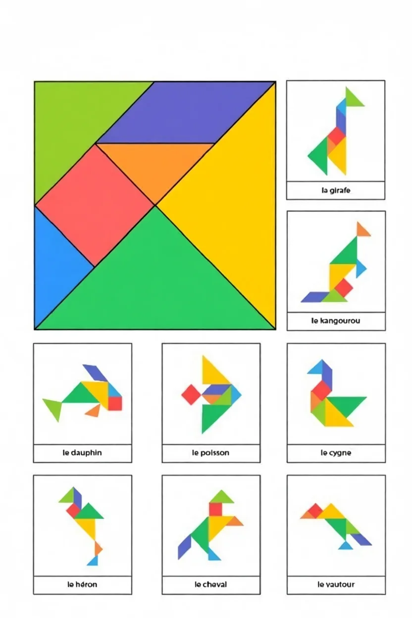Tangram Para Imprimir com Formas Coloridas e Animais
