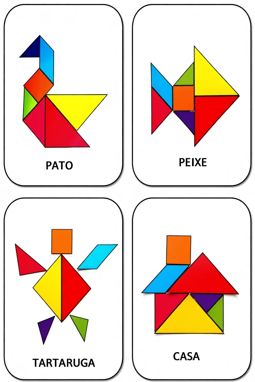 Tangram Para Imprimir: Pato, Peixe, Tartaruga e Casa
