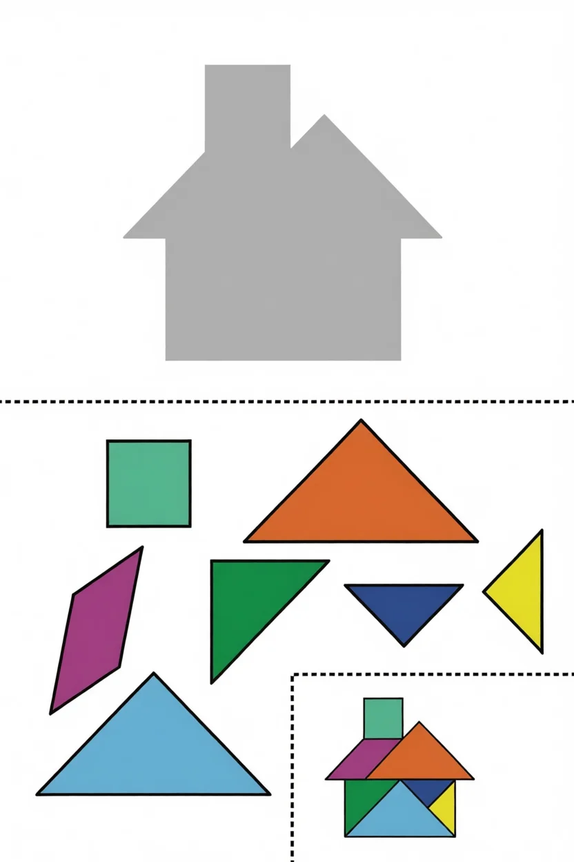 Tangram Para Imprimir com Formas Coloridas e Casa