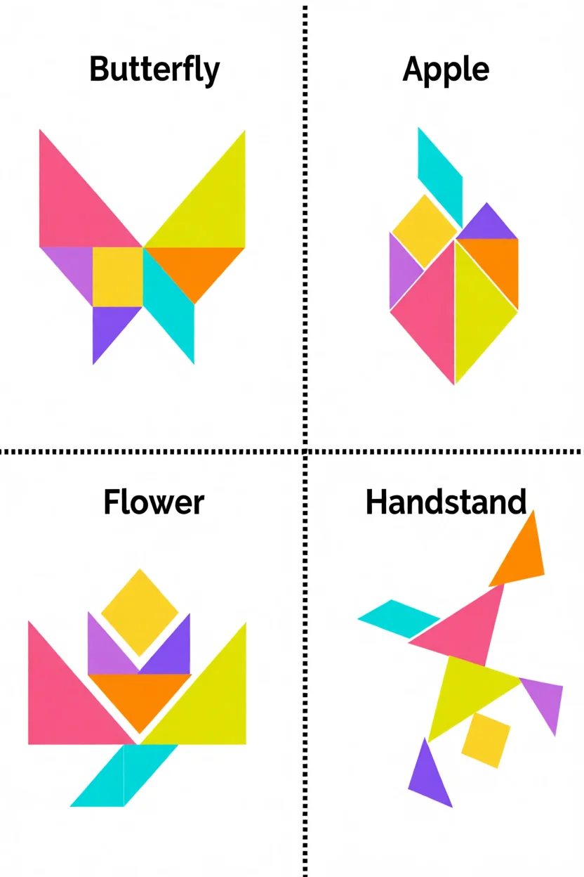 Tangram Para Imprimir: Borboleta, Mau00e7u00e3, Flor e Equilibrista