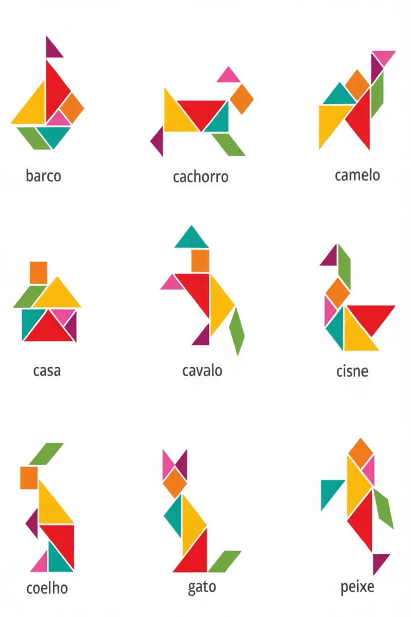 Tangram Para Imprimir com Formas Coloridas e Animais