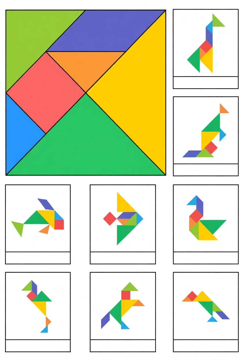 Tangram Para Imprimir com Formas Coloridas e Animais