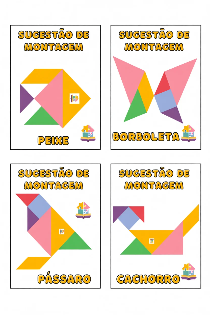 Tangram Para Imprimir com Peixe, Borboleta, Pu00e1ssaro e Cachorro