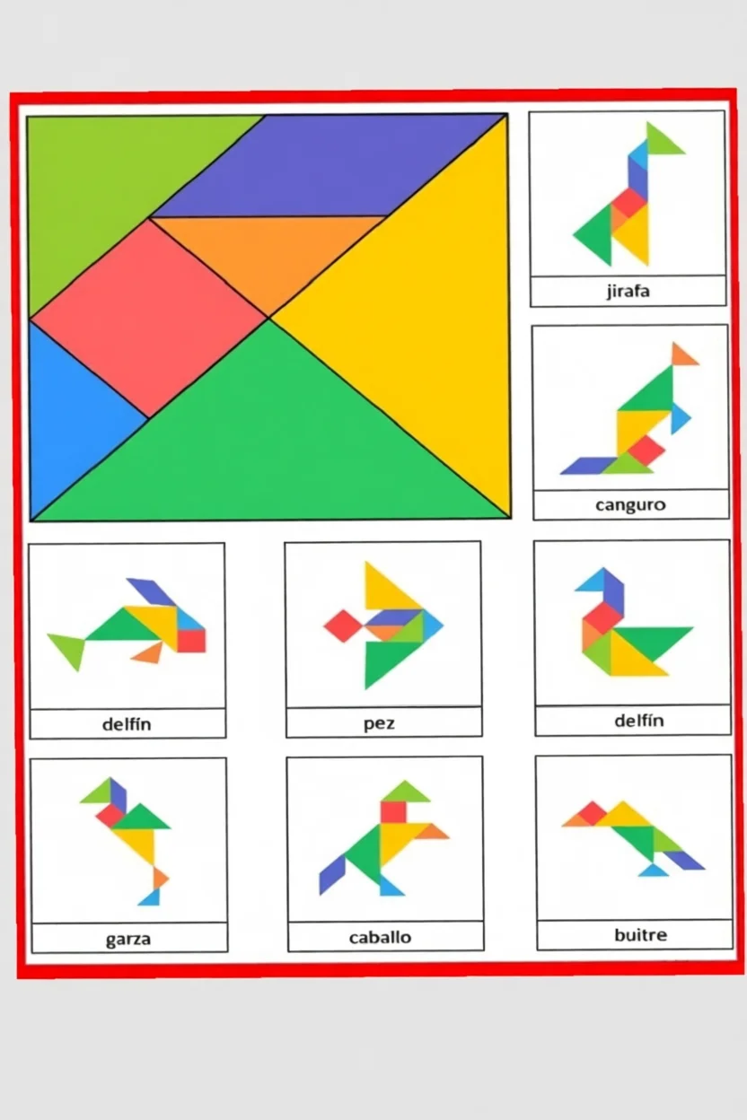 Tangram Para Imprimir com Figuras Coloridas para Recortar