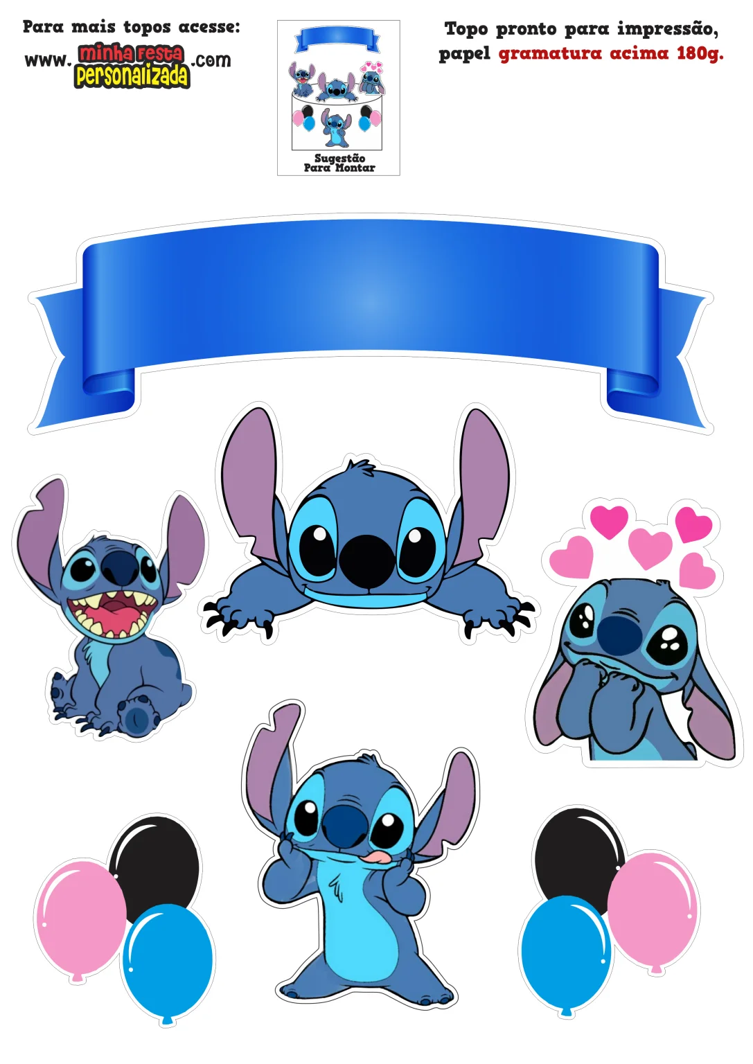 Topo de Bolo do Stitch para Imprimir e Recortar