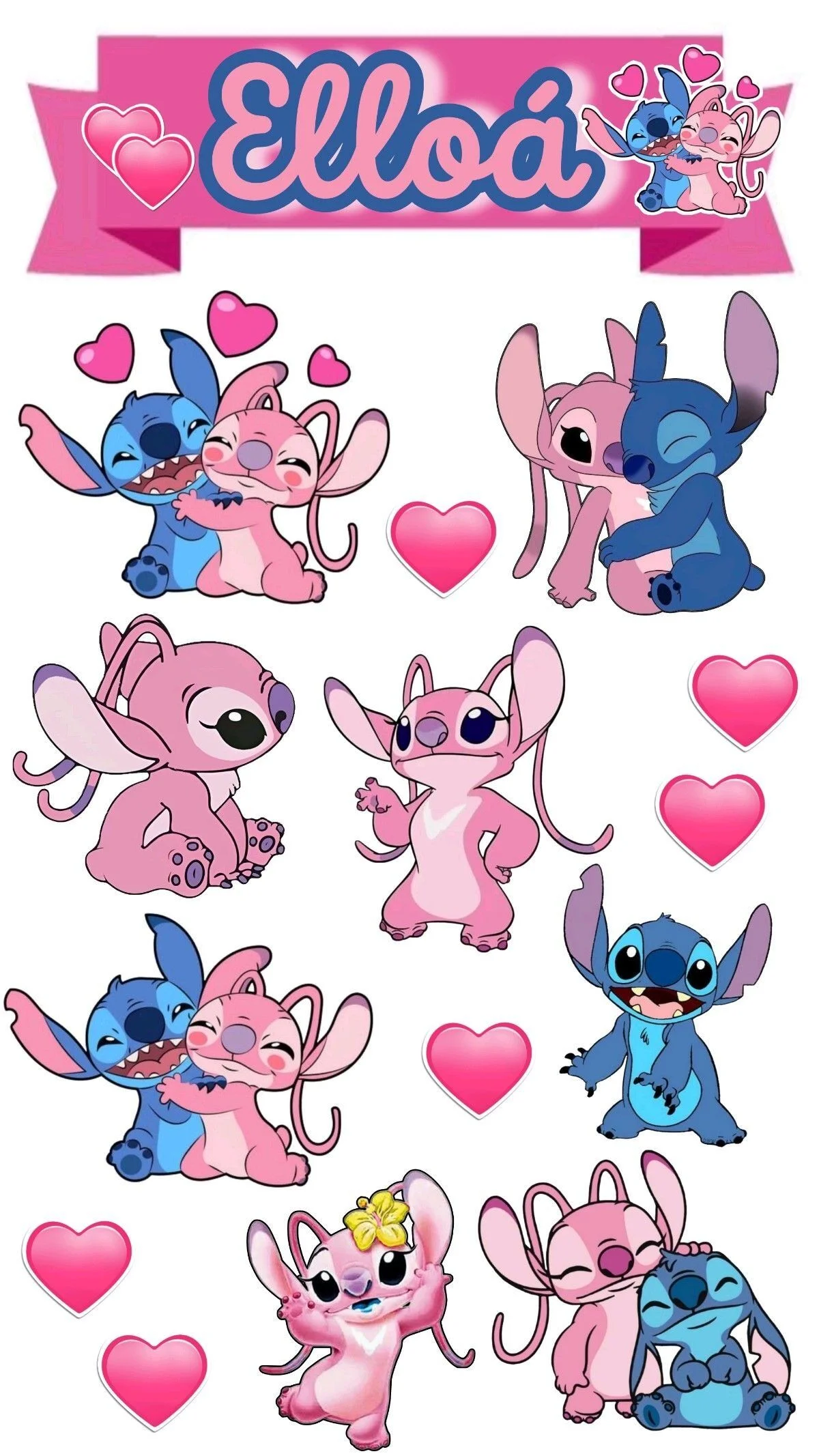 Adesivos do Stitch e Angel com Corau00e7u00f5es para Imprimir