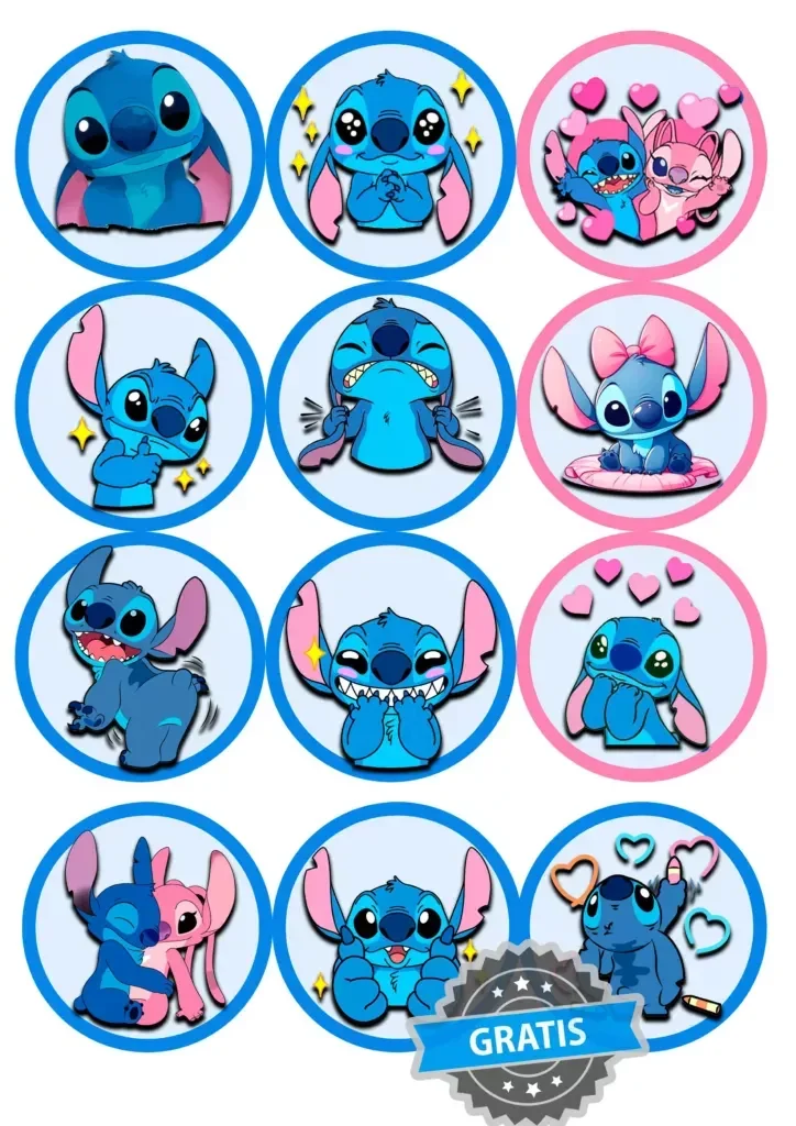 Topo de Bolo do Stitch com Vu00e1rias Poses Para Imprimir