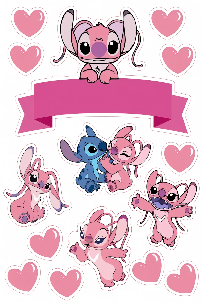 Topo de Bolo do Stitch com Corau00e7u00f5es para Imprimir