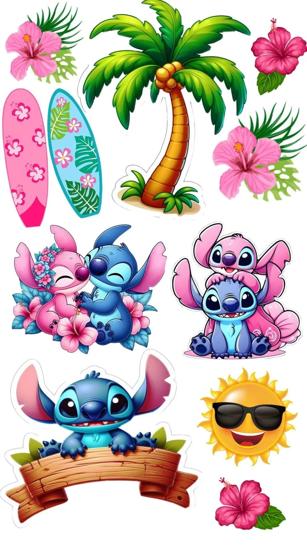 Desenhos de Stitch e Flores Tropicais para Imprimir