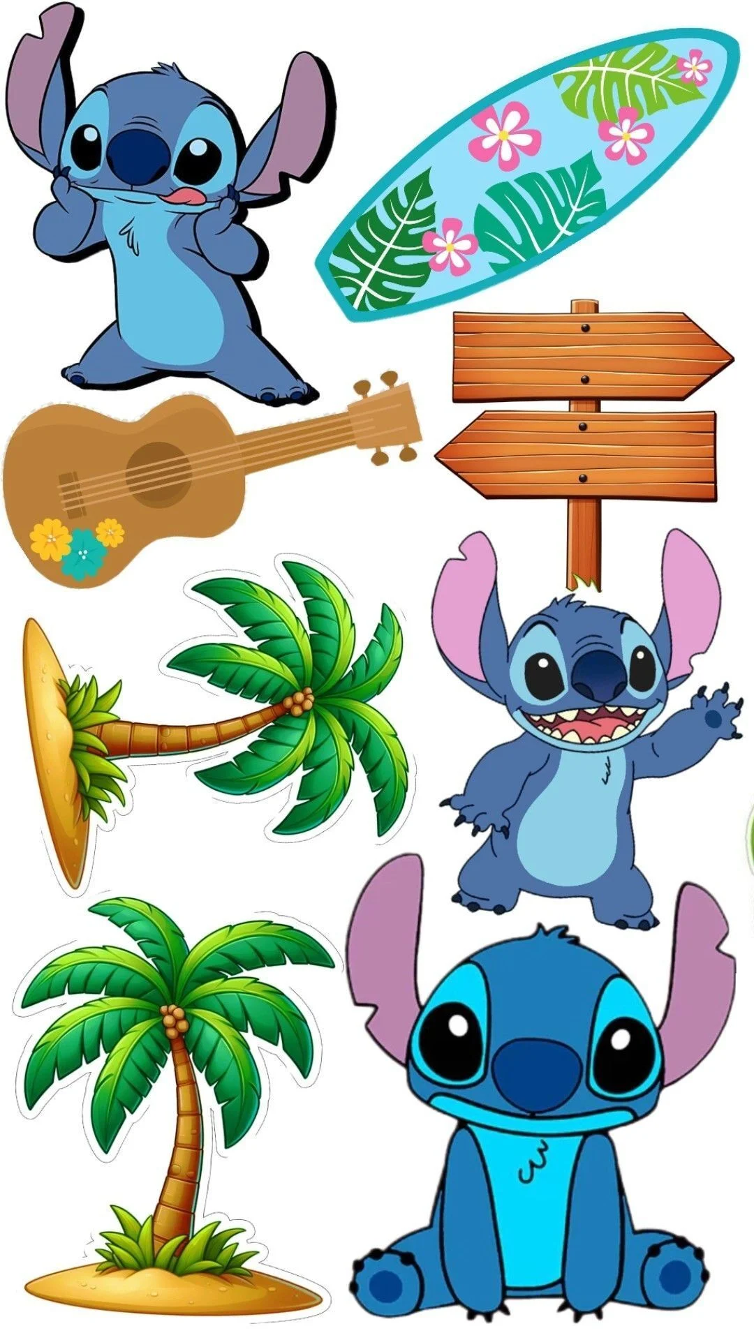 Topo de Bolo do Stitch com Palavras e Surf Para Imprimir