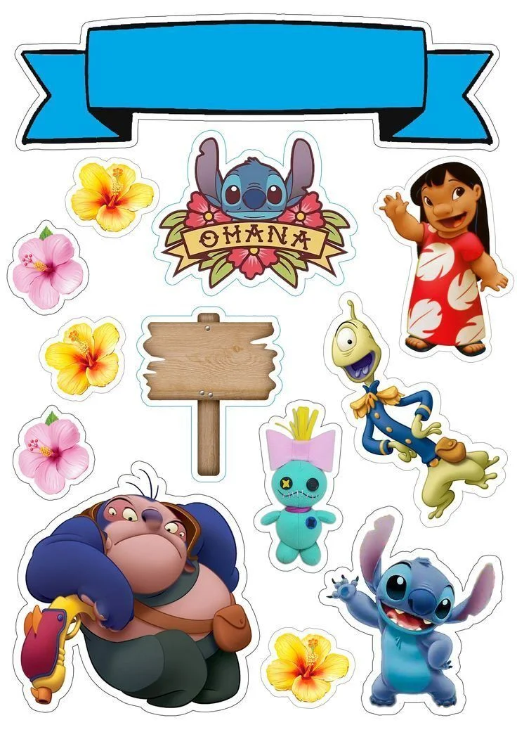 Topo de Bolo do Stitch com Personagens para Imprimir