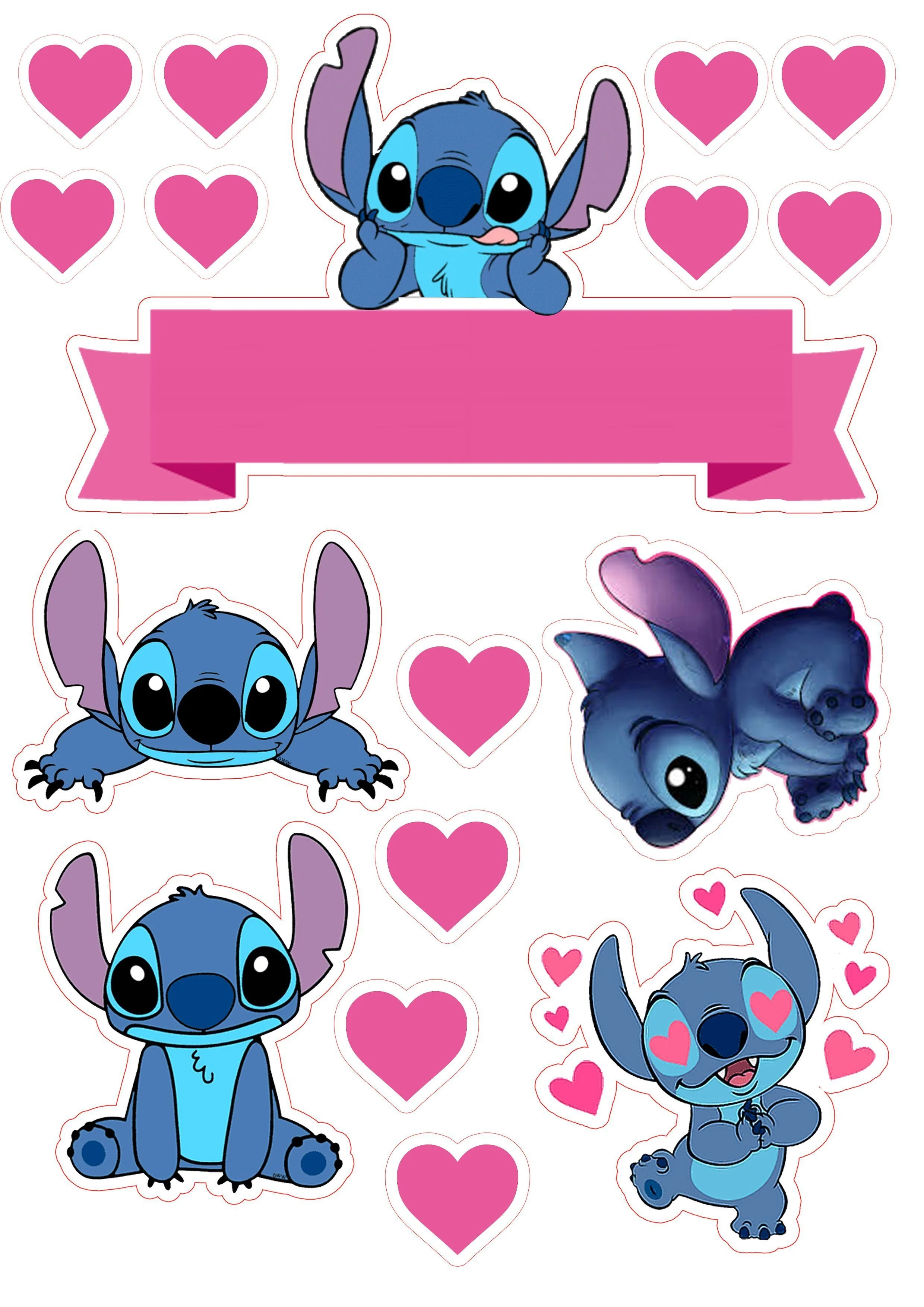Topo de Bolo Para Imprimir com o Stitch e Corau00e7u00f5es