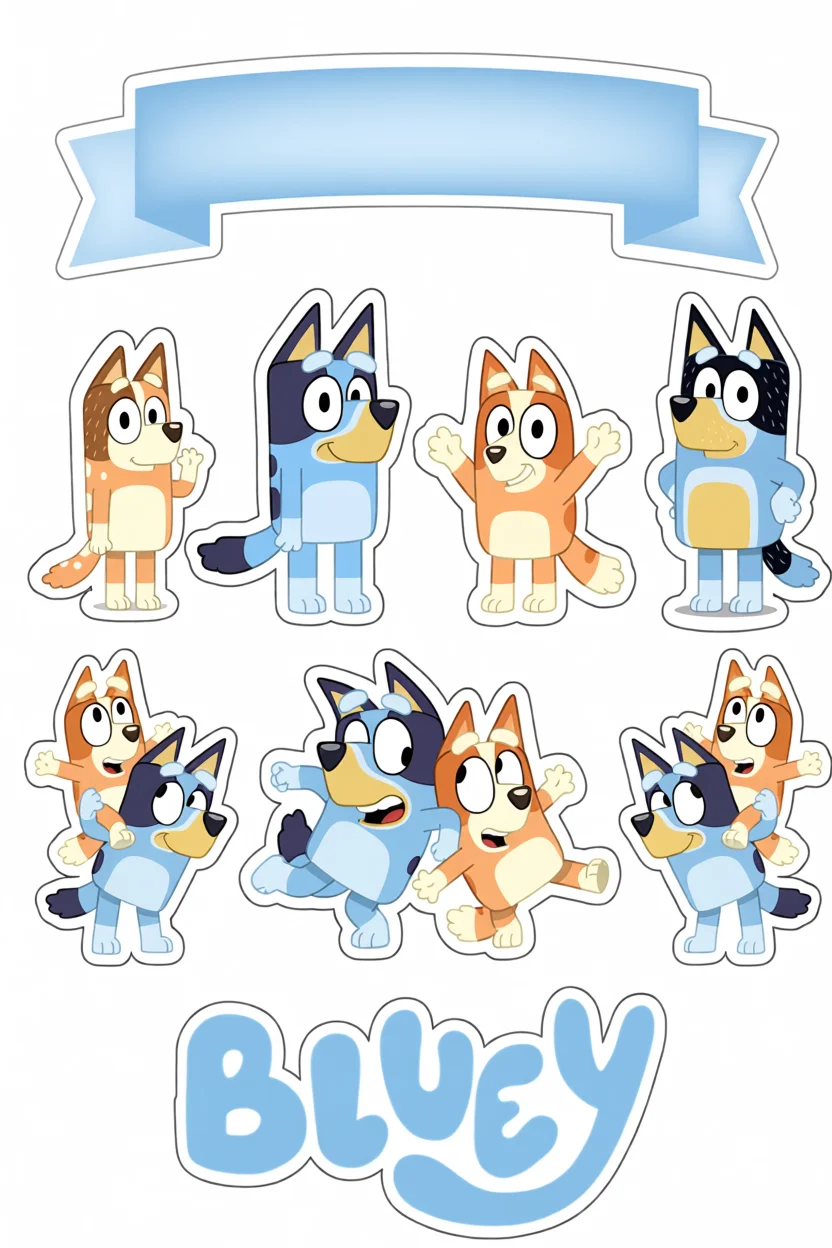 Topo de Bolo Para Imprimir com Bluey e Seus Amigos