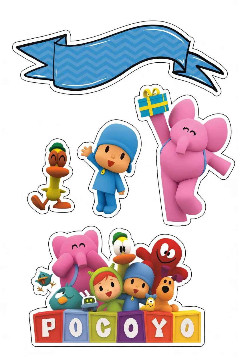 Topo de Bolo Para Imprimir do Pocoyo com Amigos Coloridos