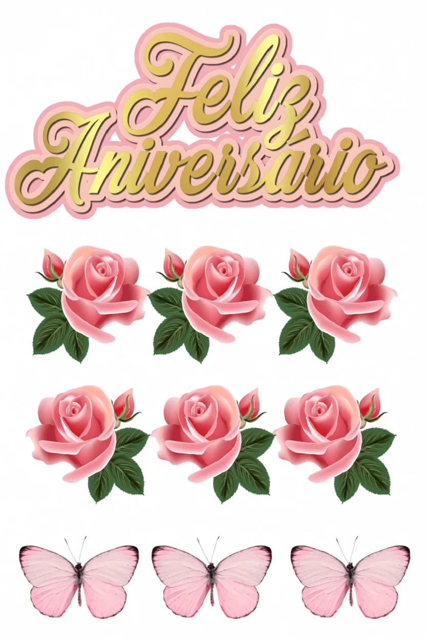 Topo de Bolo Para Imprimir com Rosas e Borboletas