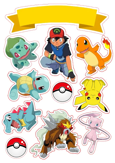 Topo de Bolo Para Imprimir com Personagens de Poku00e9mon