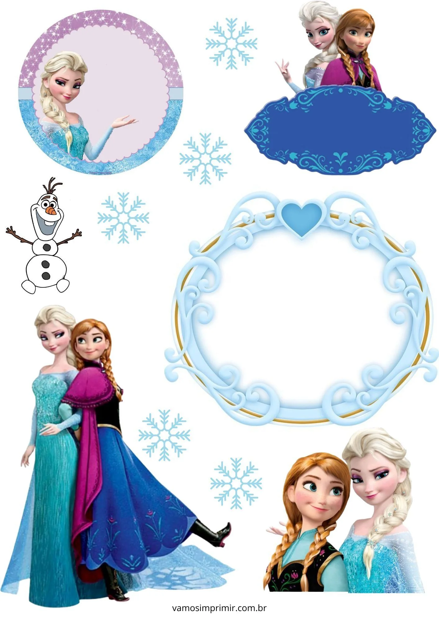 Topo de Bolo Para Imprimir com Elsa, Anna e Olaf