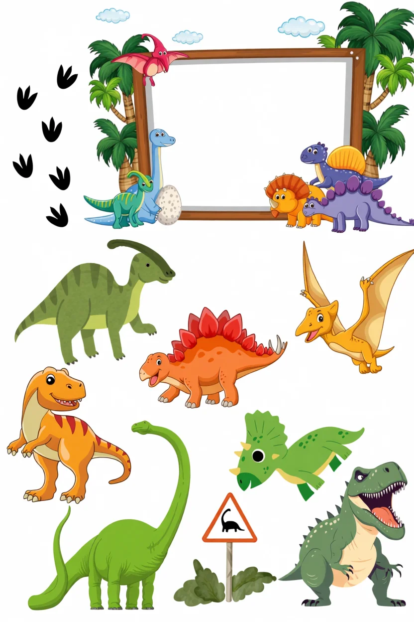 Topo de Bolo Para Imprimir com Dinossauros Coloridos