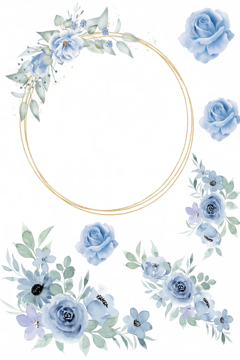 Topo de Bolo Para Imprimir com Rosas Azuis
