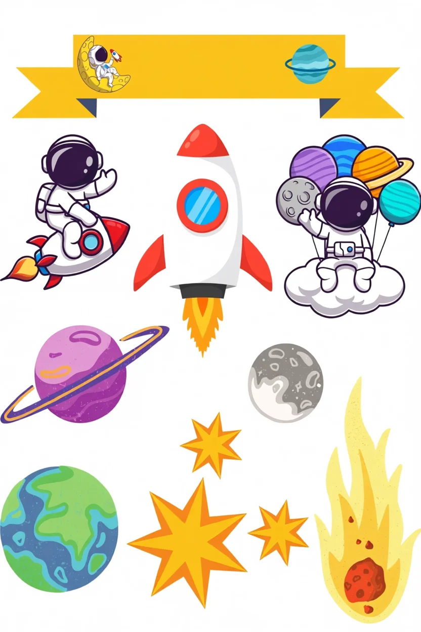 Topo de Bolo Para Imprimir com Tema Espacial