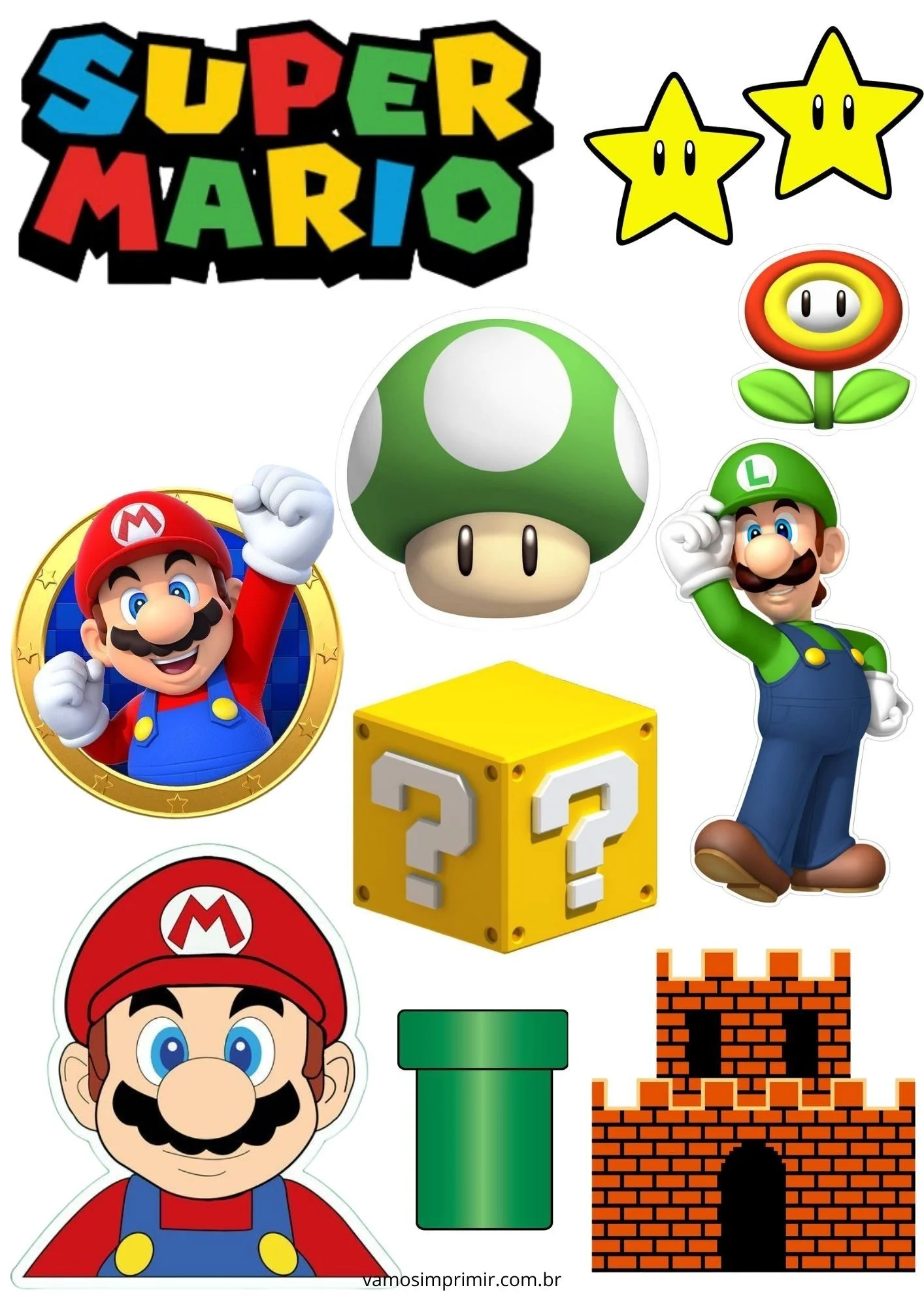 Topo de Bolo Para Imprimir do Super Mario com Personagens e Itens