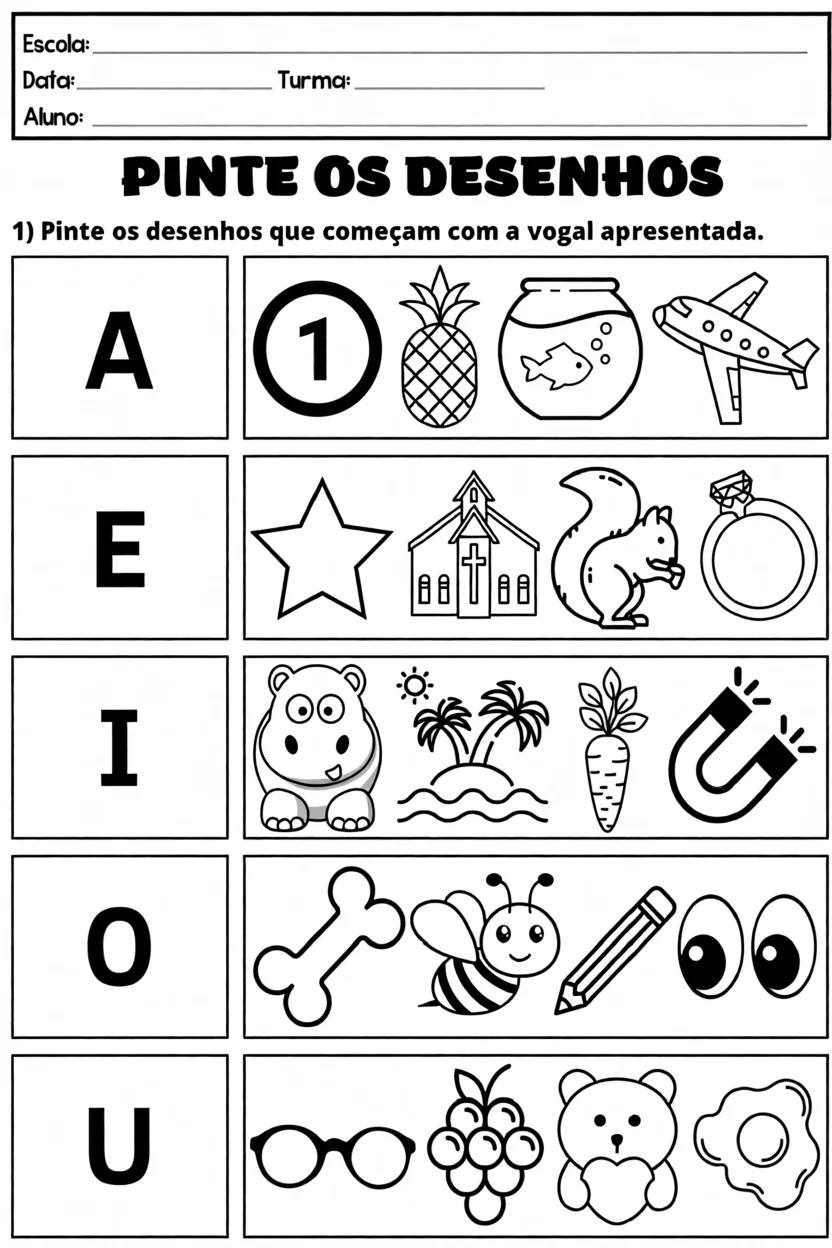 Atividades de Pintura para Aprender as Vogais