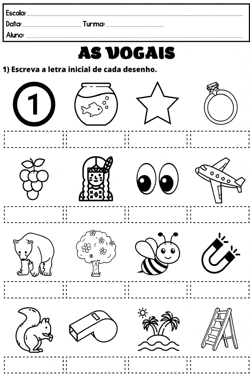 Atividades de Vogais para Imprimir com Desenhos