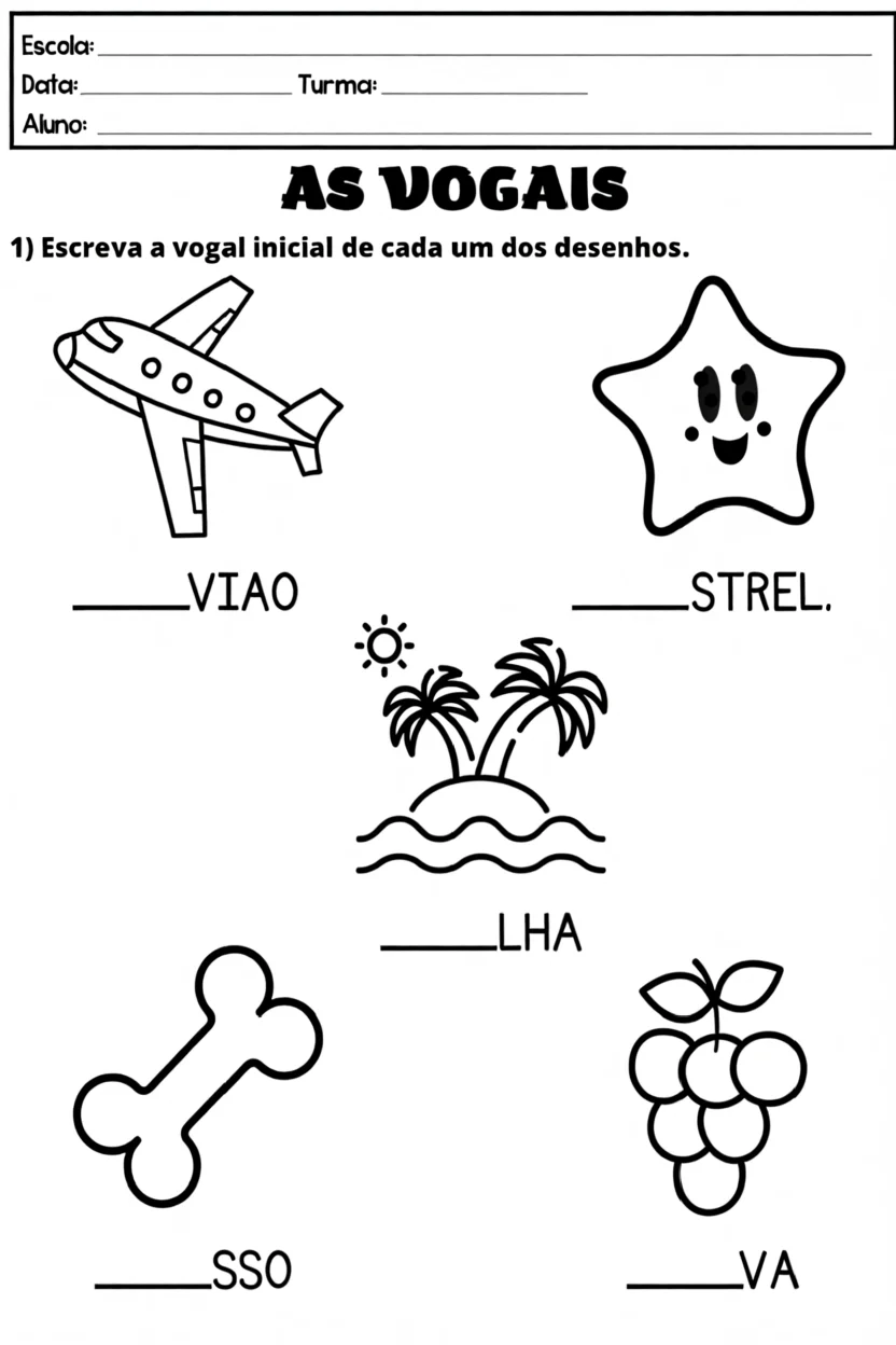 Atividades de Vogais Para Imprimir com Desenhos Divertidos