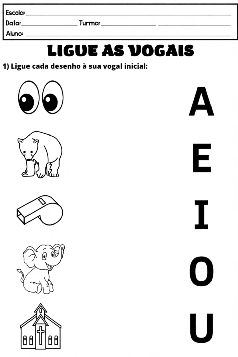 Atividade de Ligau00e7u00e3o de Imagens com Vogais para Imprimir