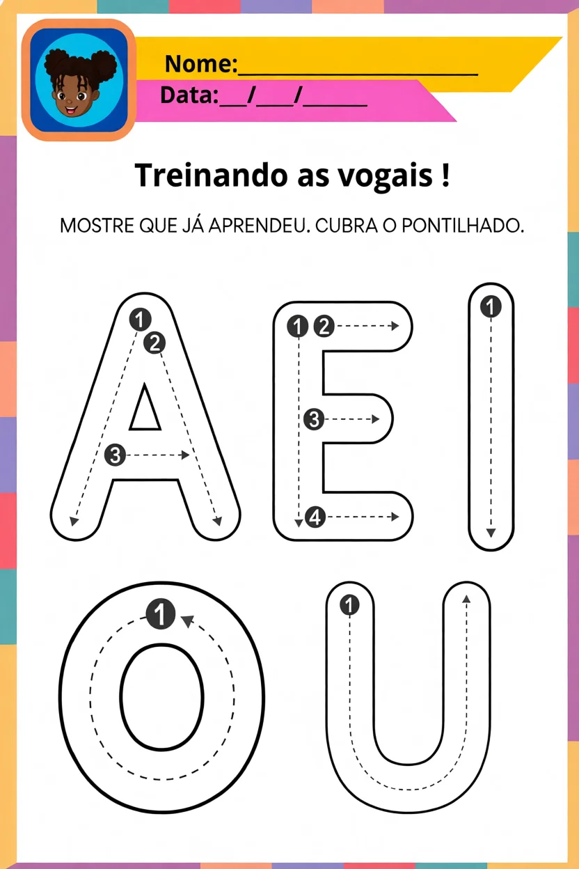 Treinando as Vogais Para Imprimir com Letras A, E, I, O, U