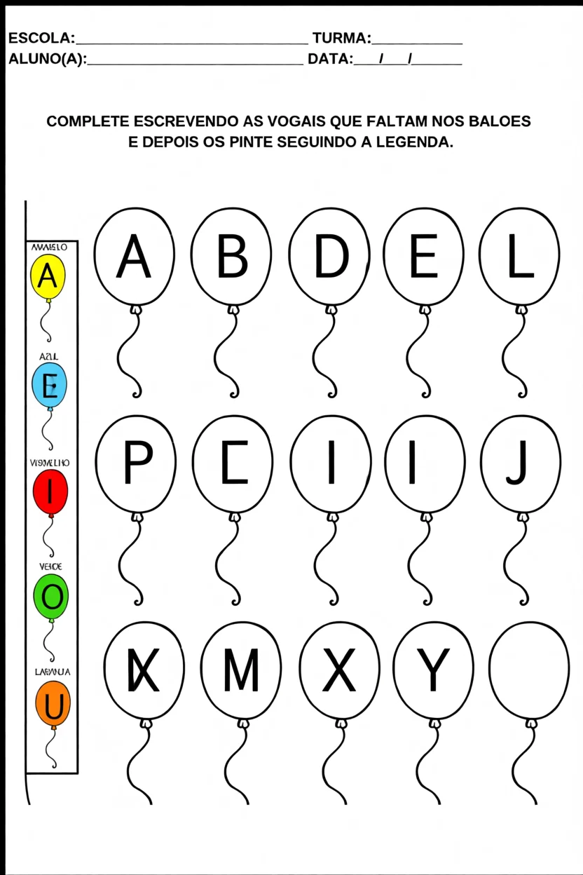 Atividade de Vogais para Imprimir com Balu00f5es Coloridos