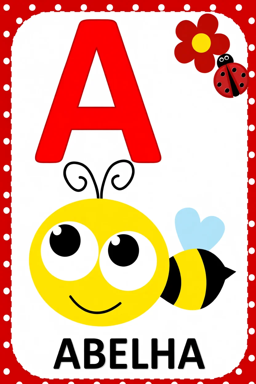 Letra A Para Imprimir com Abelha e Flor