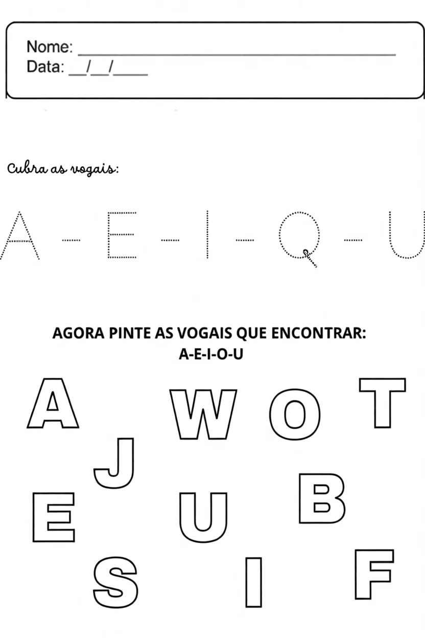 Atividade de Pintura das Vogais A-E-I-O-U Para Imprimir