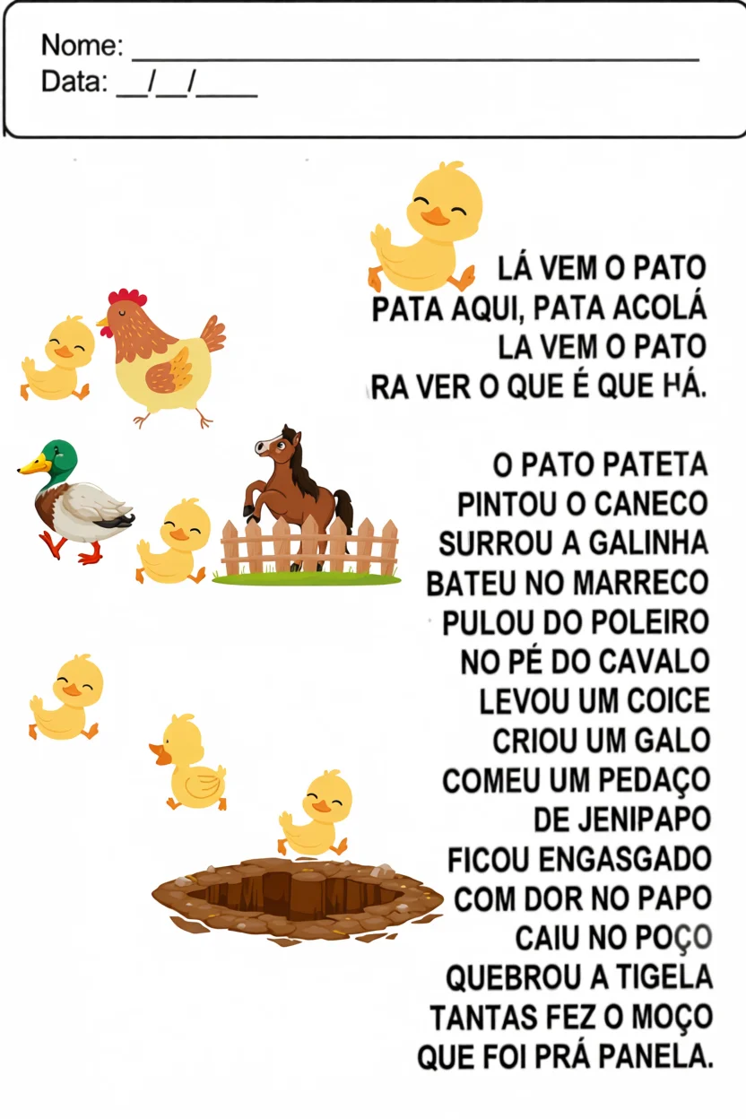 Pato Para Imprimir com Poemas e Ilustrau00e7u00f5es Divertidas