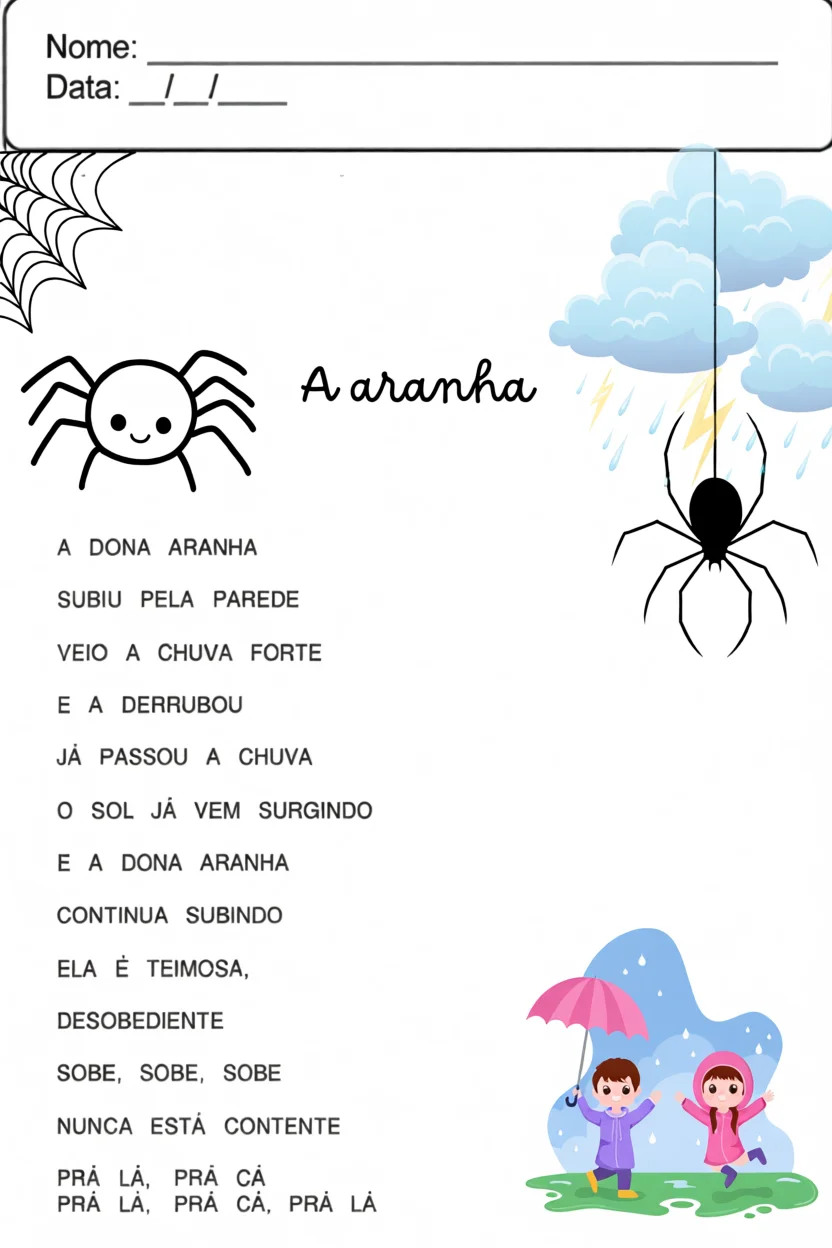 Coloring Page da Aranha com Poema Para Imprimir
