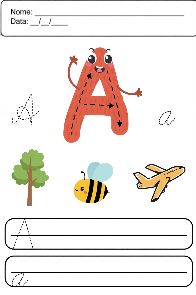 Vogais Para Imprimir - Letra A com Ilustrau00e7u00f5es Divertidas