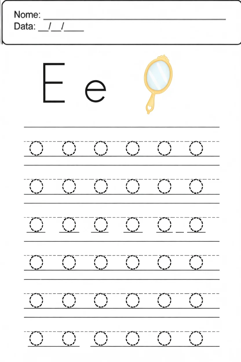 Vogais Para Imprimir: Letra E com Espelho para Colorir