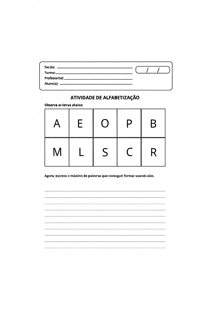 Atividade de Alfabetizau00e7u00e3o com Letras Para Imprimir