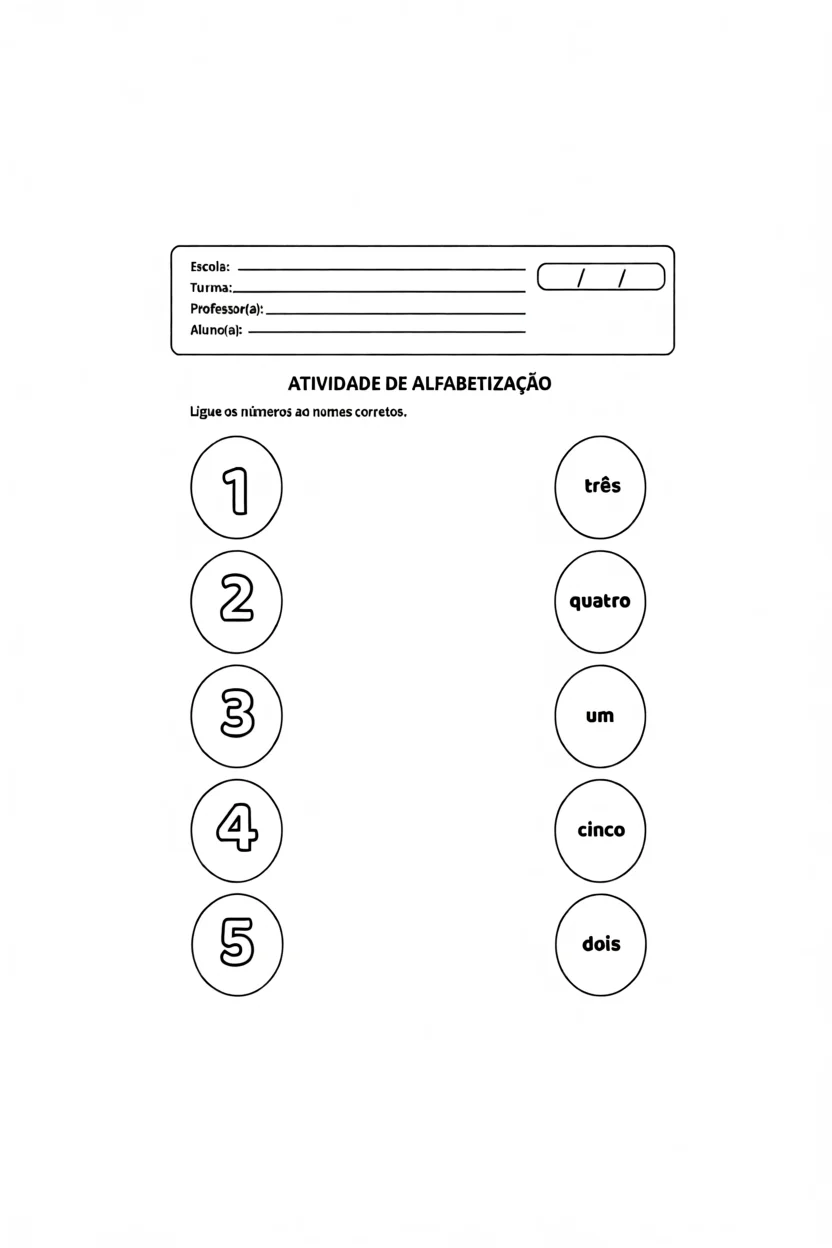 Atividade de Alfabetizau00e7u00e3o com Nu00fameros para Imprimir