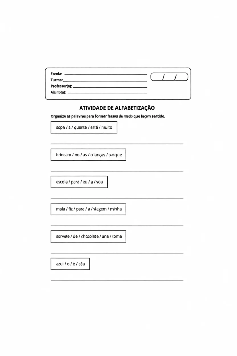 Atividade de Alfabetizau00e7u00e3o para Crianu00e7as
