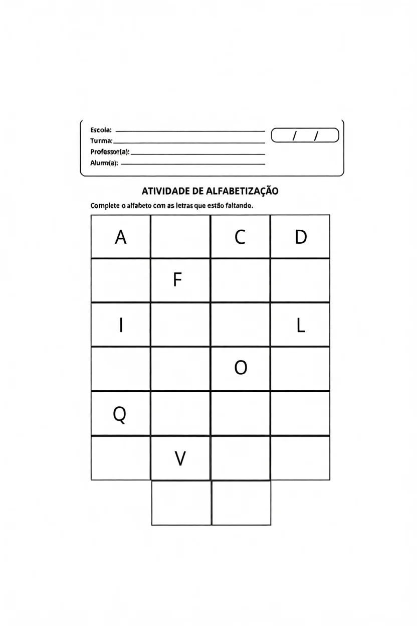 Atividade de Alfabetizau00e7u00e3o com Letras Faltando