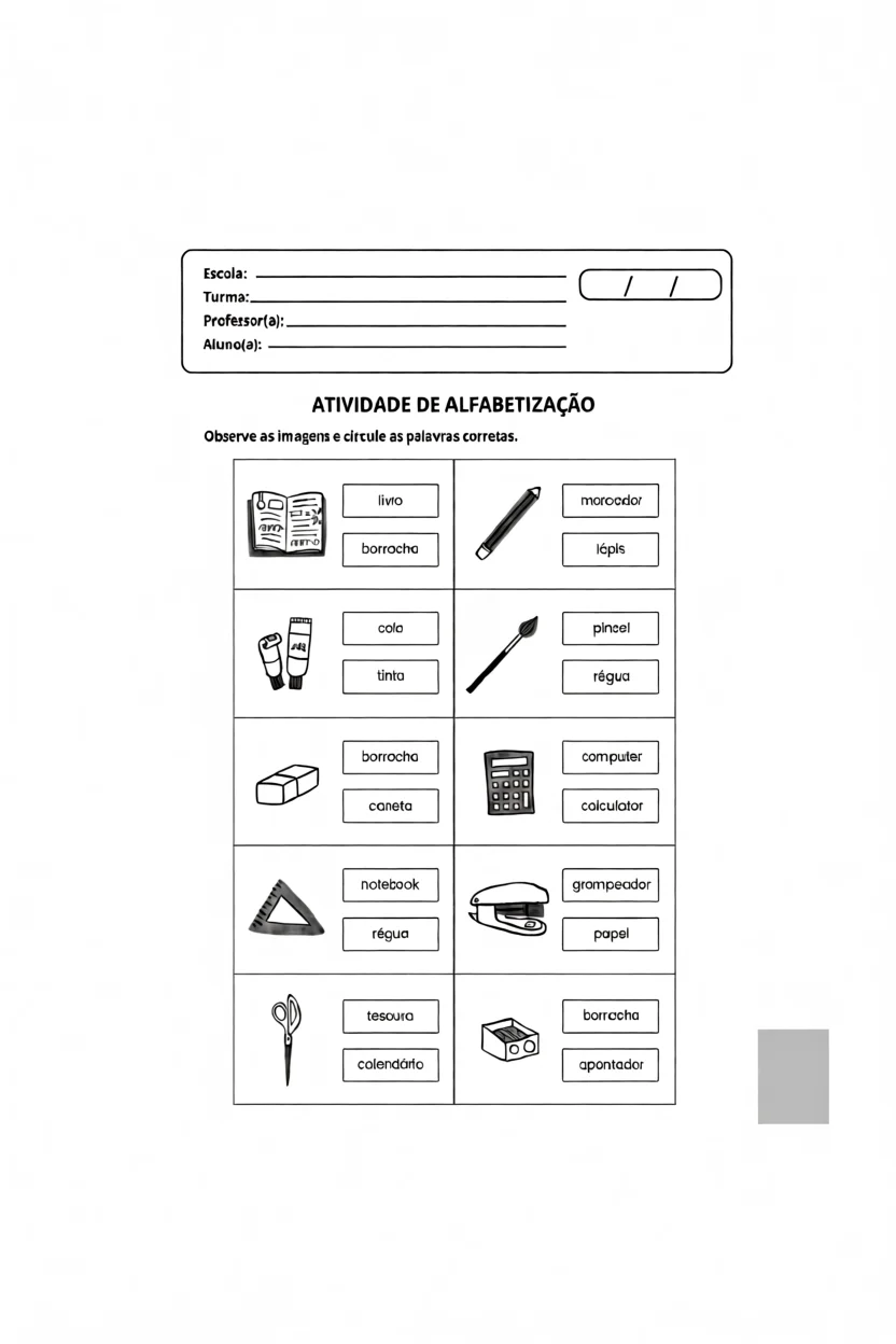 Atividade de Alfabetizau00e7u00e3o para Imprimir com Imagens