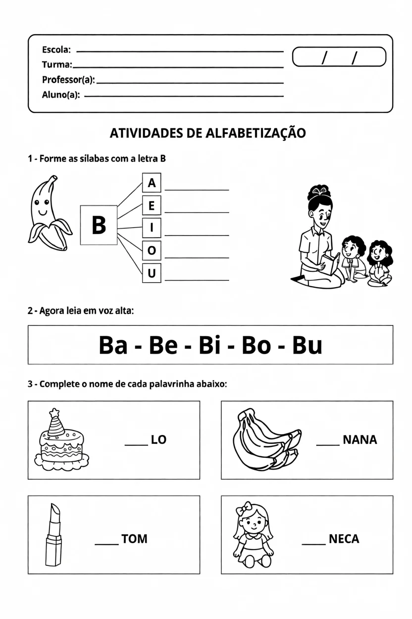 Atividades de Alfabetizau00e7u00e3o Infantil com Su00edlabas