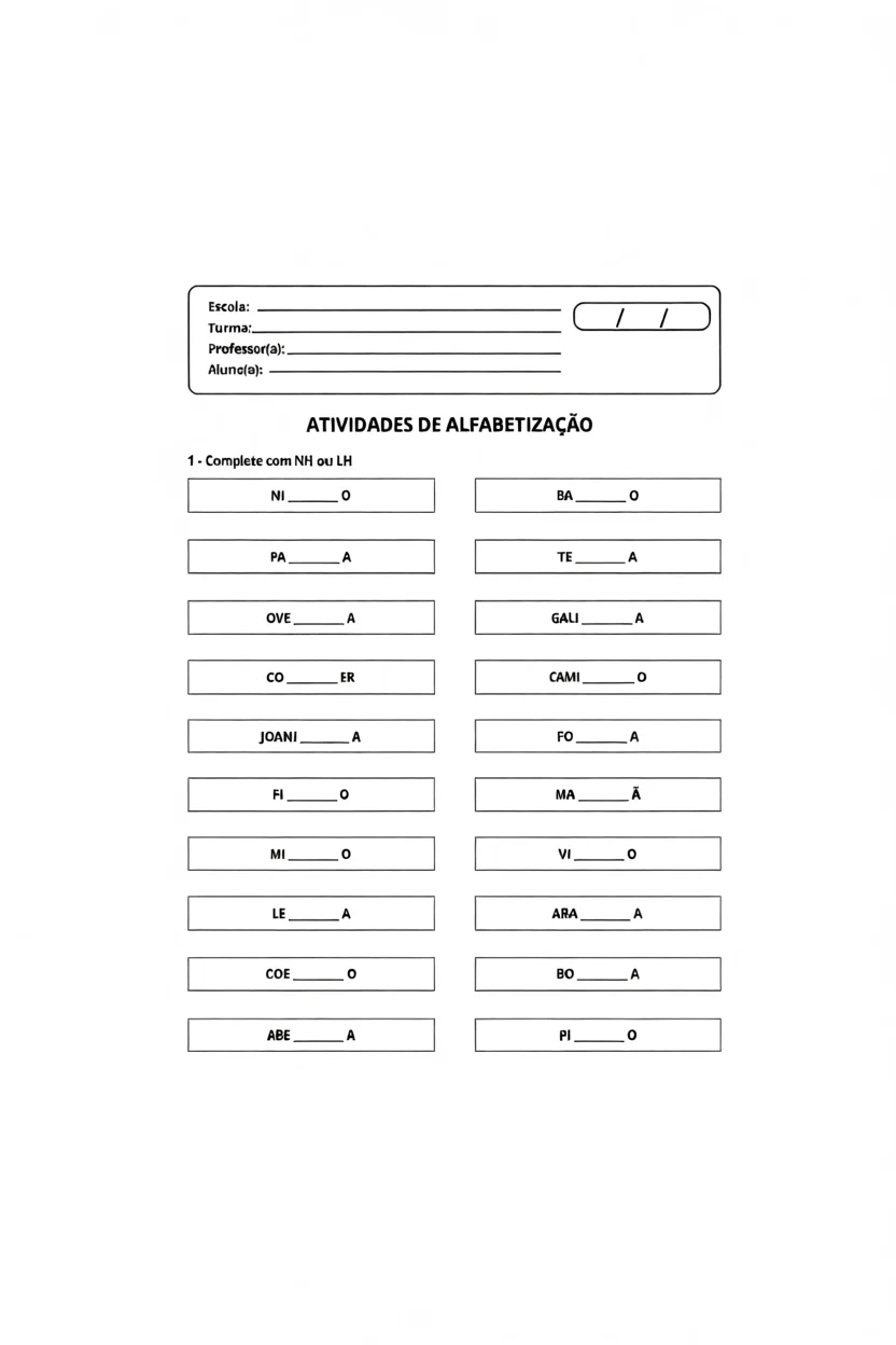 Atividades de Alfabetizau00e7u00e3o para Crianu00e7as