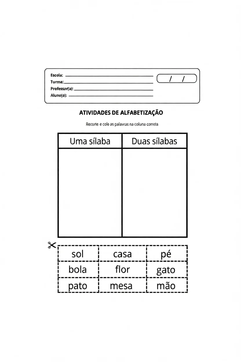 Atividades de Alfabetizau00e7u00e3o para Imprimir