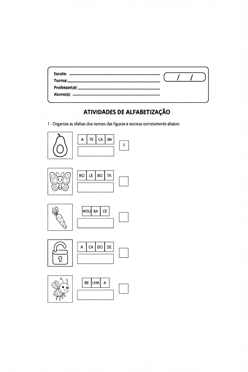 Atividades de Alfabetizau00e7u00e3o com Figuras para Imprimir