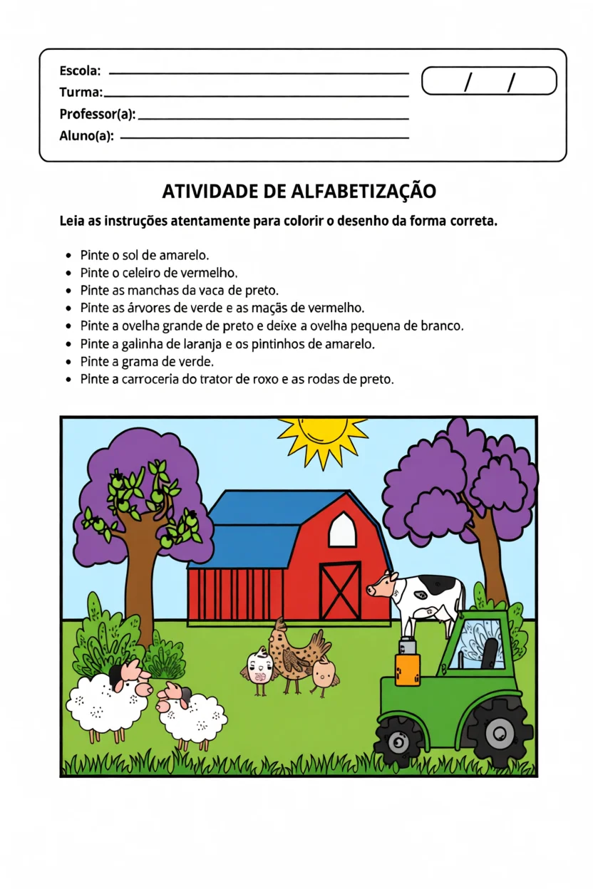Atividade de Alfabetizau00e7u00e3o Infantil com Fazenda