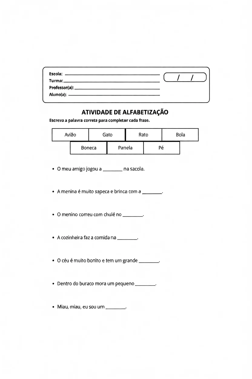 Atividade de Alfabetizau00e7u00e3o Infantil com Frases
