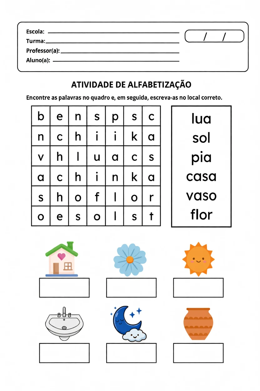 Atividade de Alfabetizau00e7u00e3o Infantil com Palavras