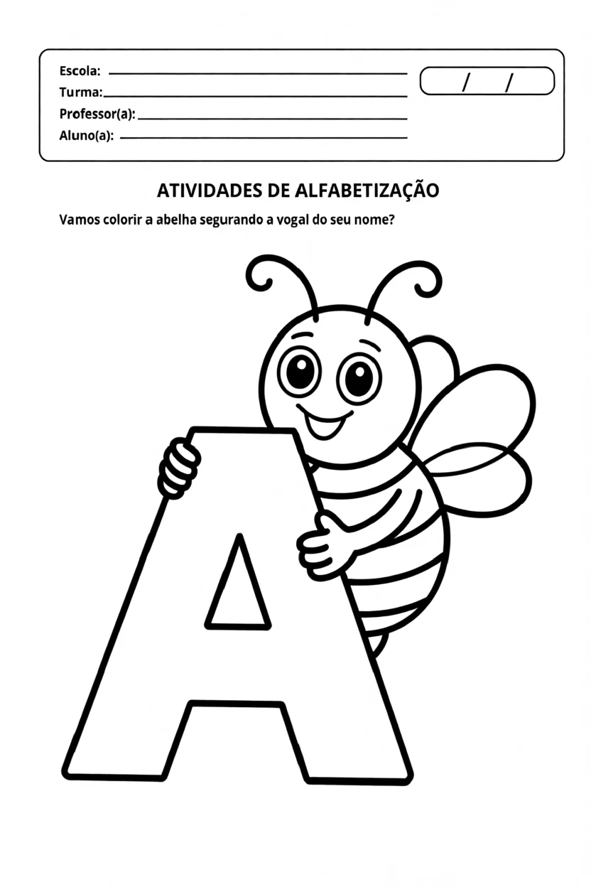 Abelha Segurando a Letra A Para Imprimir
